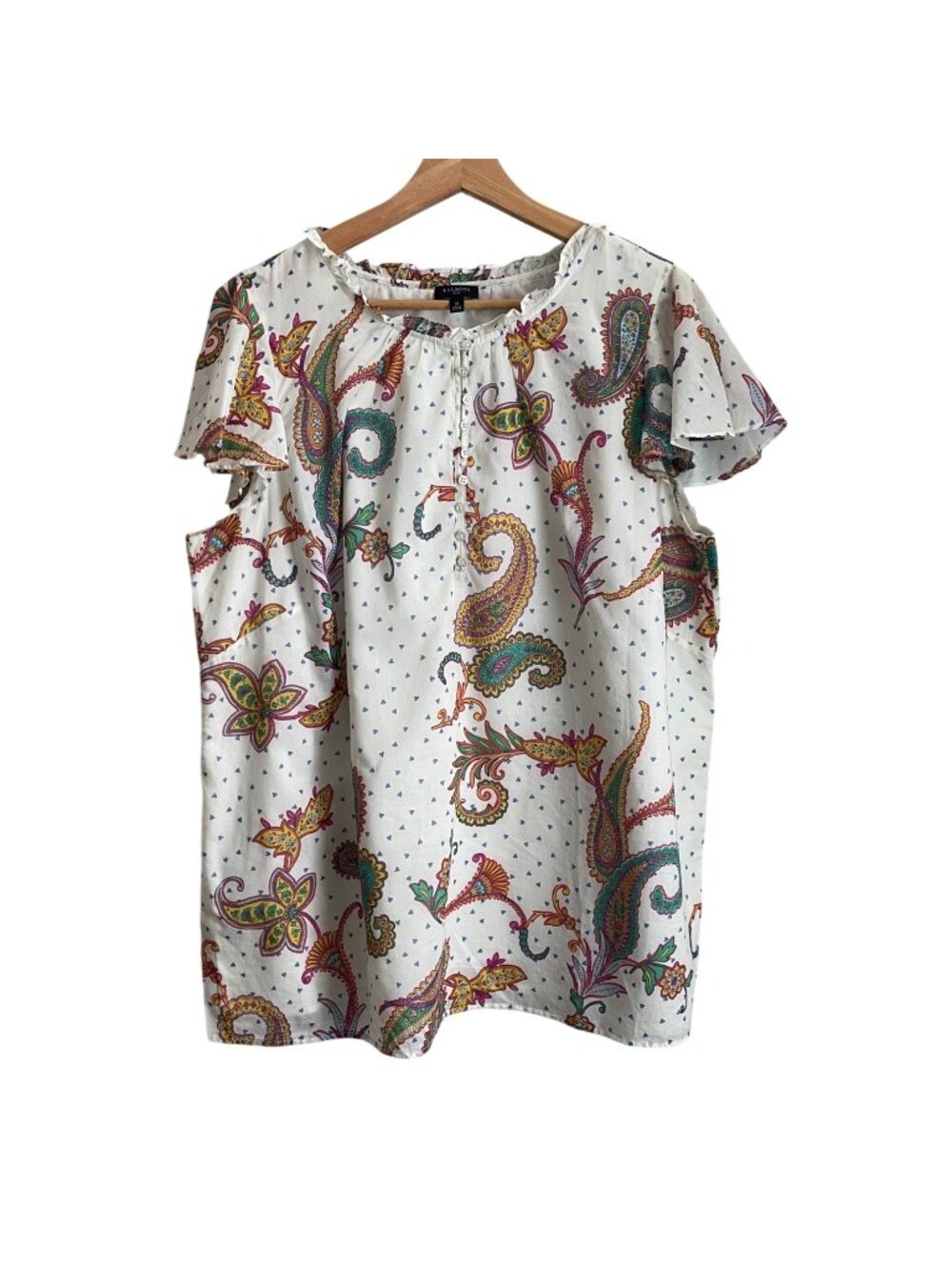 Talbots Plus Paisley Cotton Blouse Womens Size 1X Boho Cottagecore Coastal